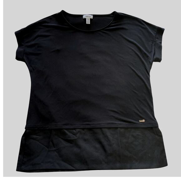 Calvin Klein Top‎ Layered Roll Tab Short Sleeve Oversized Blouse Black Medium - Picture 1 of 6